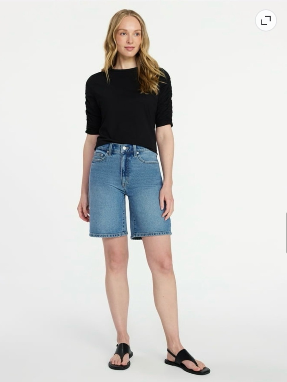 Time and Tru Women’s Ruched Elbow Sleeve Tee Black Size Medium - Picture 3 of 10